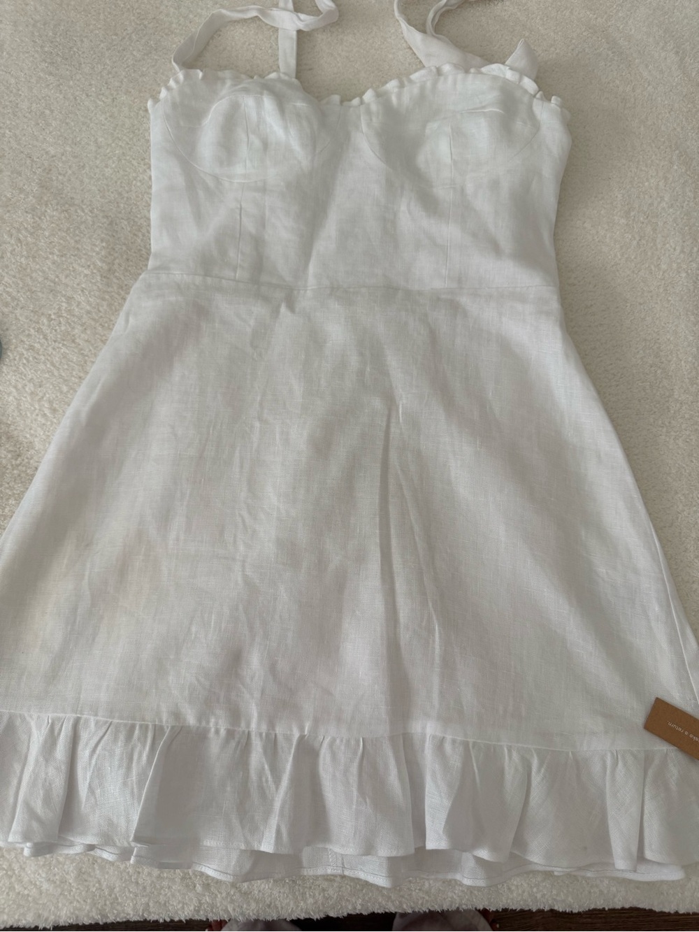 Reformation White Ruffle-Hem Mini Dress